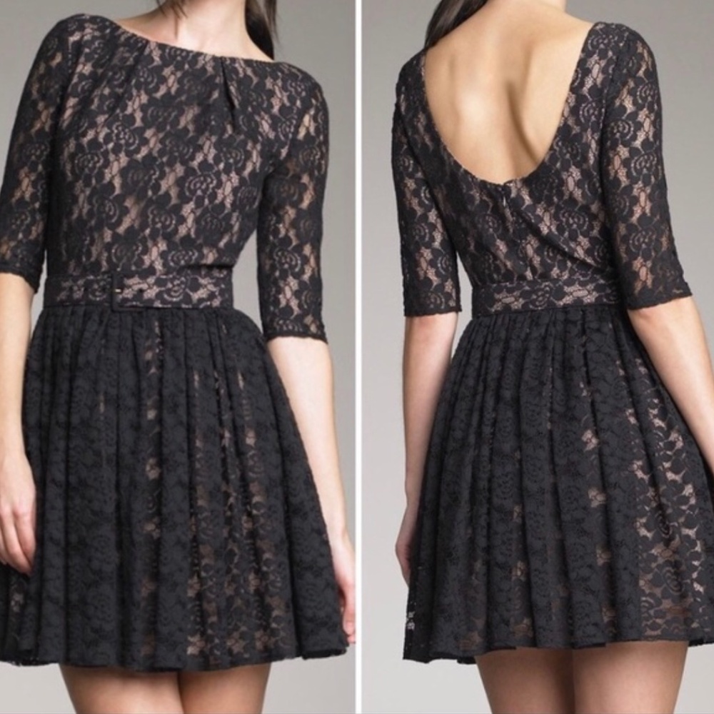 Rachel Zoe Black Lace Dress with Belt & Scoop Back - Size 4